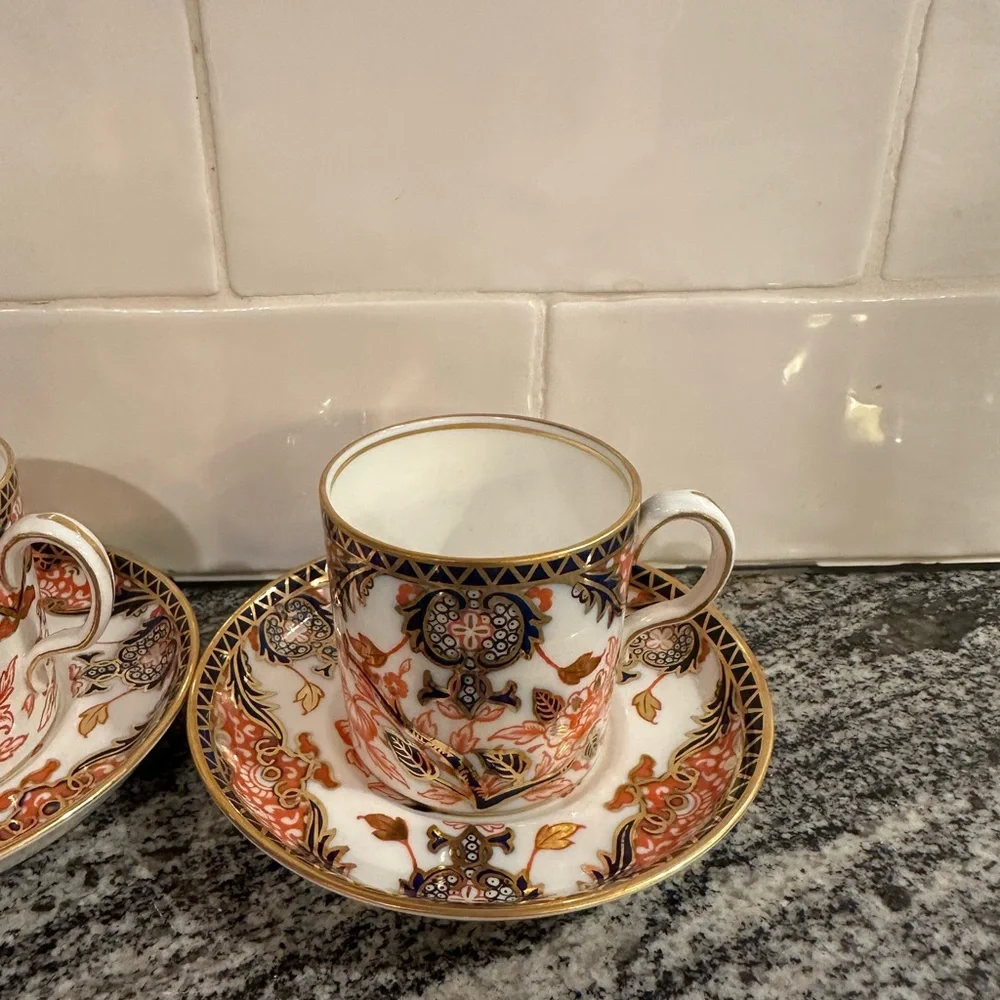 Set of 3 Royal Crown Derby Old Imari #326 Teacup Saucer Red Blue Gold - Picture 4 of 7